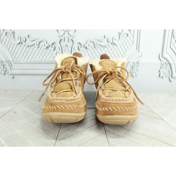 LL Bean Brown Suede Shearling Lined Wicked Good Lodge Chukkas Slippers 8 M - Picture 4 of 9